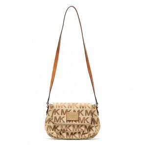Micheal Kors Bag in Beige and Vanilla White Signature Logo Jacquard Crossbody